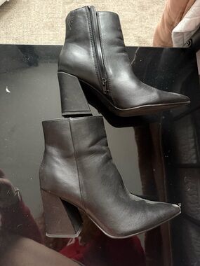 Black block heel booties